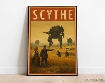 Scythe Board Game Poster – Retro Mech Art Print, Steampunk Wargame Decor, Vintage-Style Game Room Wall Art for Strategy Lovers