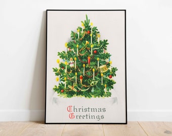 Vintage Christmas Tree Poster, Christmas Decor, Christmas Greetings Print