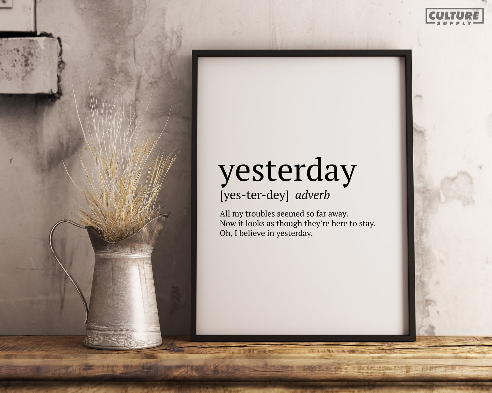 Yesterday Dictionary Definition Lyrics Poster Print  Etsy