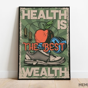 Health Is Wealth Vintage Premium Poster, Gym Decoration