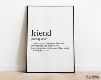 Friend Dictionary Definition | Friendship Gifts | Best Friend Gift | Quotes Decor | House Decoration | Typography Wall Art | Aesthetic Room