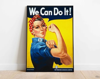 Rosie The Riveter - We Can Do It Vintage Poster, 1943 War Production Poster, WWII Propaganda