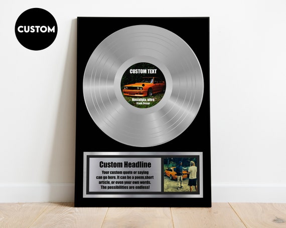 Best Artist Award Platinum Vinyl Record Plaque gold vinyl record Music Award Personalized Music Plaque vinyl Frame Award