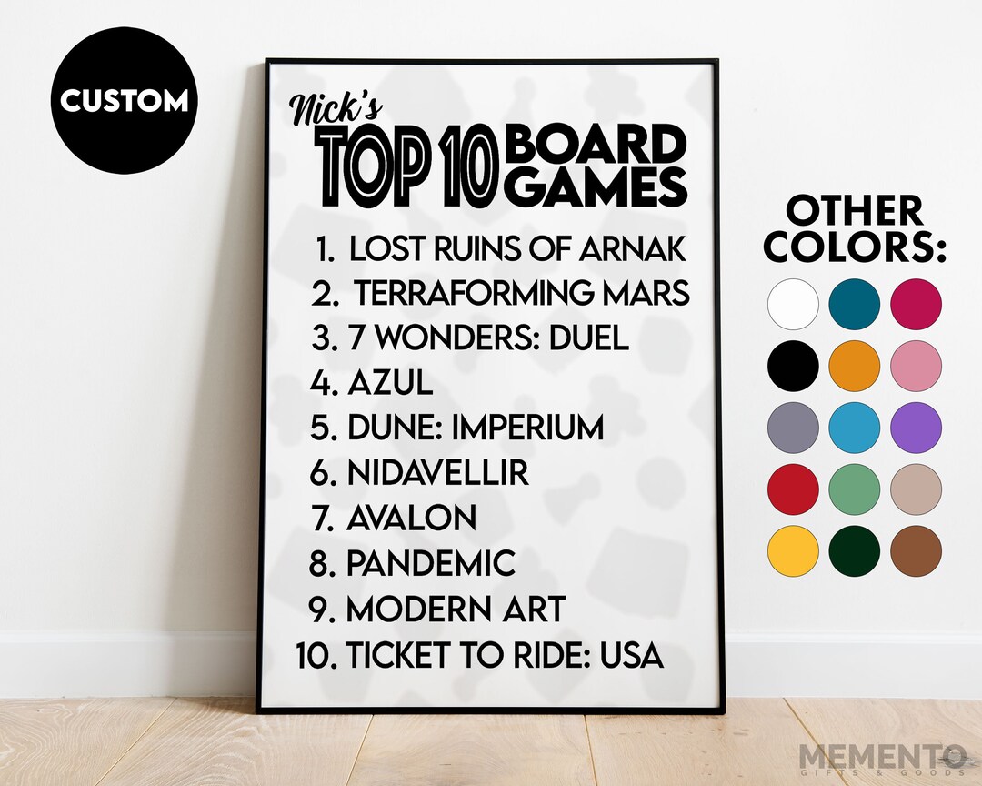 Personalized Favorite Board Games Print Top 10 Board Games Poster Game ...