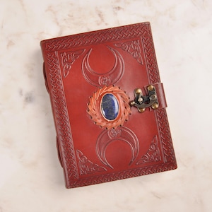 Diario de cuero hecho a mano con piedras preciosas, cuaderno con piedras de cristal curativas, cuaderno de cuero vintage, diario de cuero rústico, diario de viaje