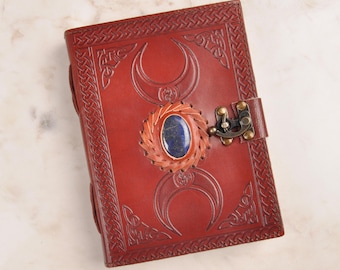 Handcrafted Stoned Leather Journal, Healing Crystal Stone Notebook, Vintage Leather Journal Notebook, Rustic Leather Diary, Travel Journal
