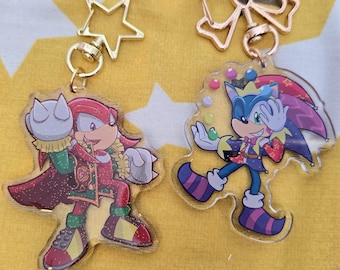 Llaveros acrílicos de doble cara de Sonic the Hedgehog Jester, Sonic y King of the Ring Knuckles