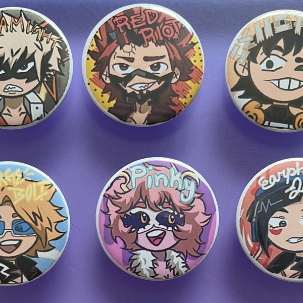 My Hero Academia 2.25in Class 1A Character Buttons Pins Pinback Baku Squad