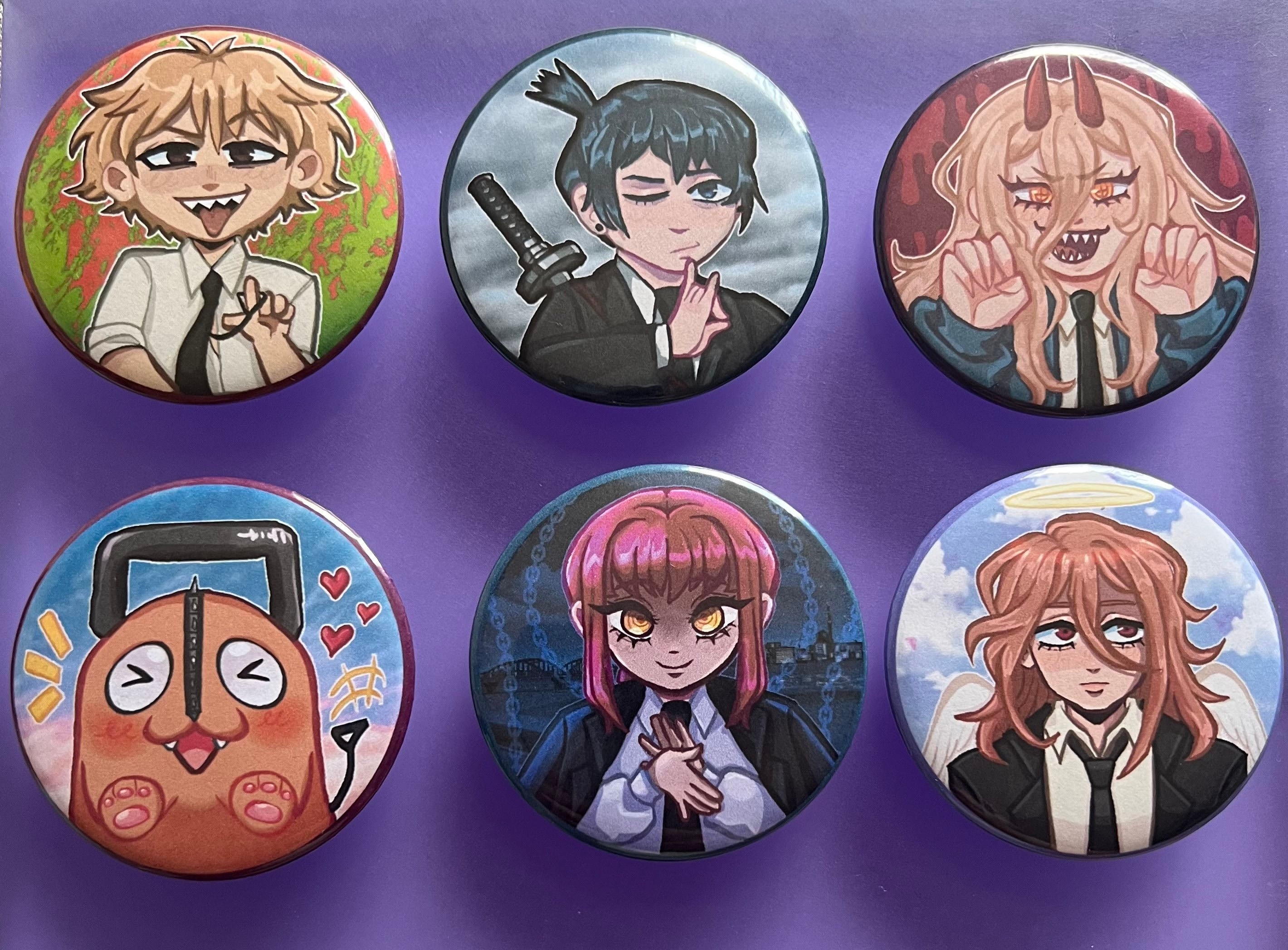 Chainsaw Man Heart Shaped Buttons – weirdtakoyaki