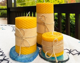 Hand Rolled BeesWax Candle Set | 100% Natural Yellow Candle | Organic Eco-friendly Pillar Candle | Choose your size | Housewarming Gift