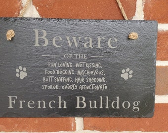 Engraved Slate Dog Sign, Beware of Dog, Personalized Pet Breed
