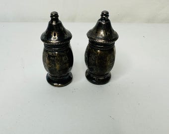 Vintage-Victor-Lieder Sterlingsilber Salz- und Pfefferstreuer mit Wappen und Patina