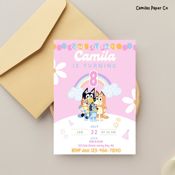 Girly Bingo Birthday Invitation, Girl Bluey Invitation, Cute Girls Invitation, Editable Invitation, Digital Download Invite