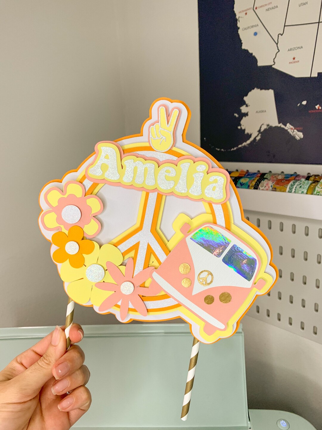 Groovy Cake Topper Hippie Cake Topper 70s Cake Topper Etsy