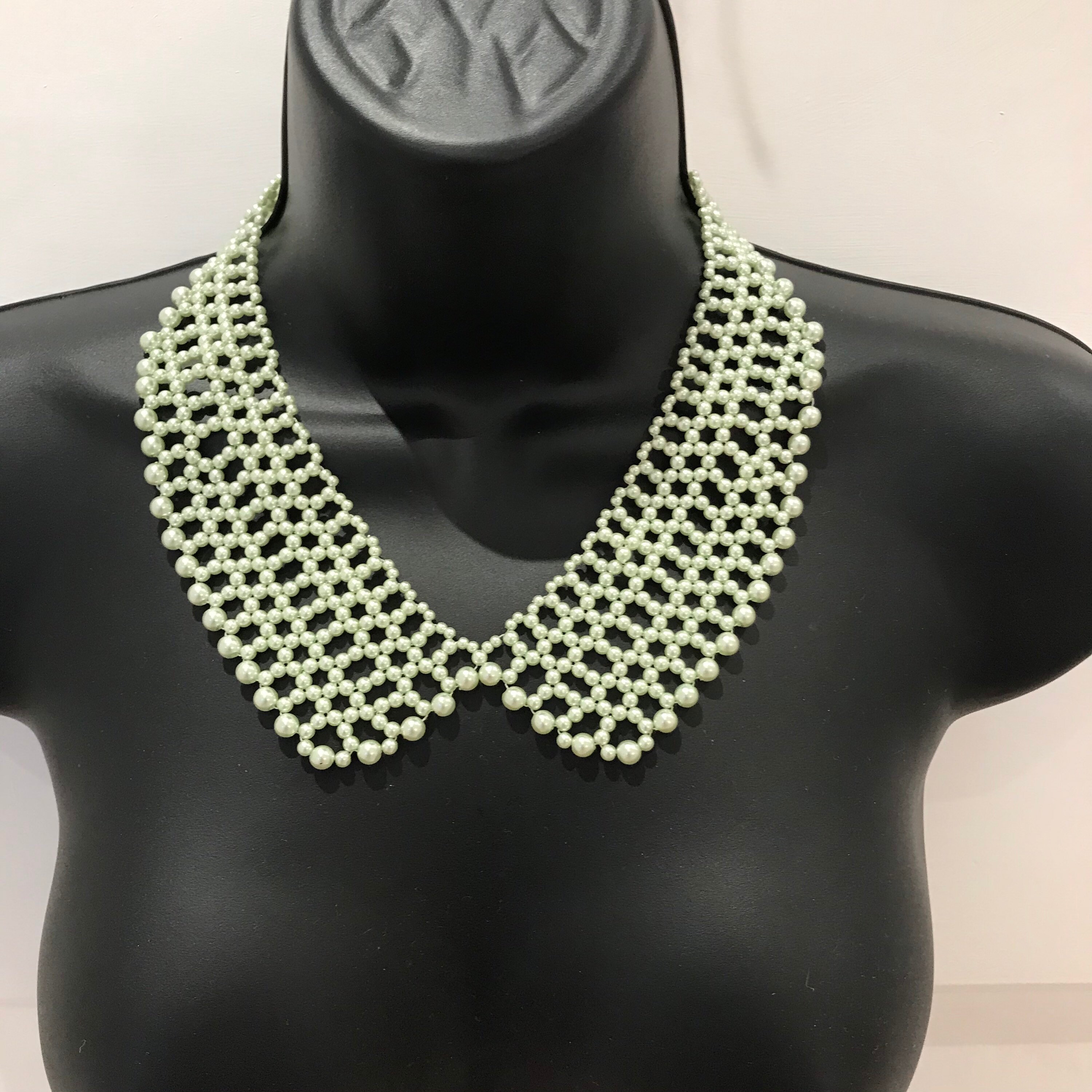 Vintage Beaded Collar Necklace Very Pale Green Etsy