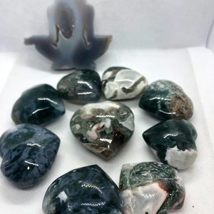 Moss Agate Heart carving, High Quality Moss Agate, Crystal Hearts, Green Moss Agate