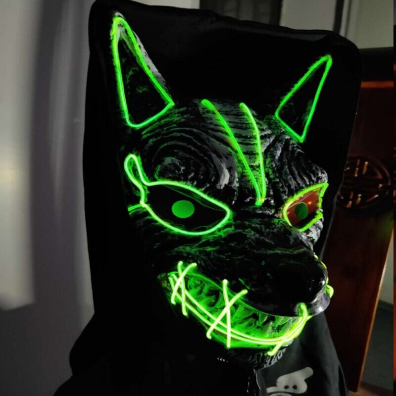 Unisex Halloween LED Streamer Full Face Mask Party Wolf Head Etsy
