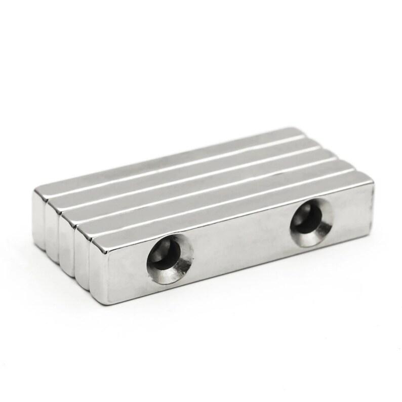 3pcslot 50x10x5mm Double Hole 5mm N35 Block Countersunk Square Neodymium Magnet Rare Earth Powerful Magnets 50*10*5-5-5mm