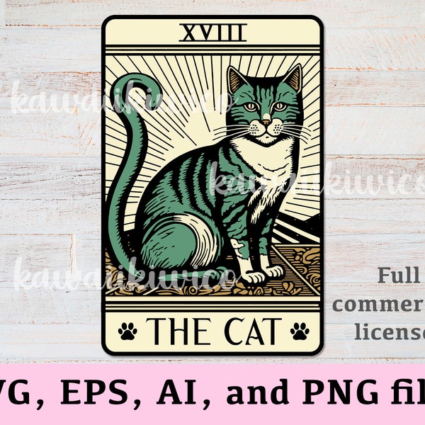 The Cat Tarot Card SVG, EPS, PNG, and Ai Files for Cricut Cutting Machine, wood cutting | Major Arcana | Commercial License Included