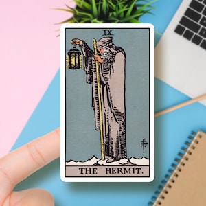 Pegatina impermeable de la carta del Tarot El Ermitaño Rider-Waite, Arcanos Mayores, Pegatina de Brujería, Pegatina psíquica