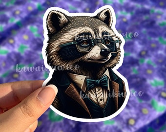 Fancy Raccoon in a suit water-resistant sticker 3 inches | Funny sticker | Gen Z Sticker | Matte finish