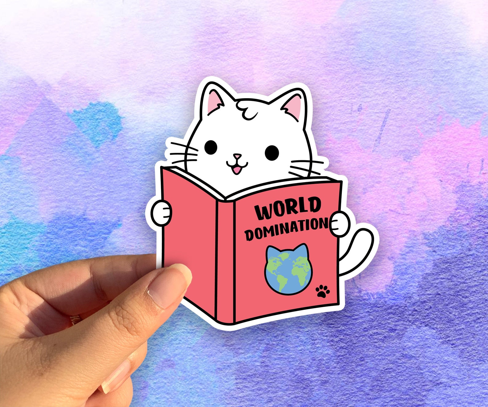 Water-Resistant Kawaii Cute Cat Reading a book Sticker | Etsy