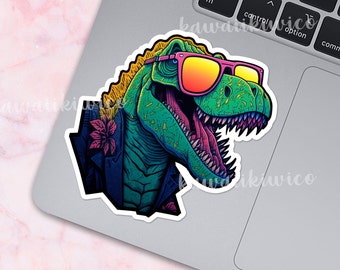 Vaporwave 80's Trex water-resistant sticker | Aesthetic Sticker | Food sticker | Latte, coffee, iced coffee | Matte or sparkly | 3 inches