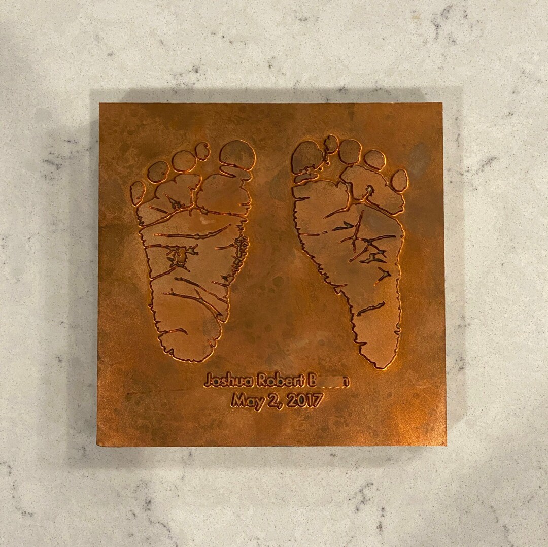 Custom Copper Commemorative Birth Plate Baby Feet Etsy