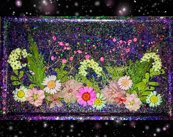 Floral Purple Sparkle Tray, 10"x6"x0.5"