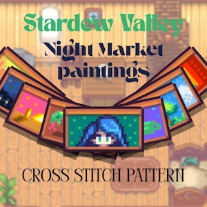 Stardew Night Market Paintings Cross Stitch Pattern PDF | Cozy Gaming Decor | Digital Download Pixel Art | Cute Embroidery Hoop Design