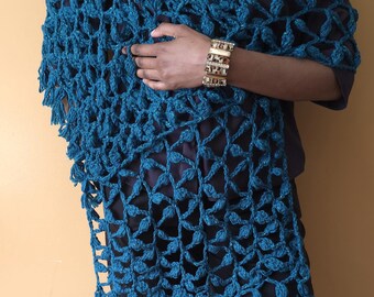 Handmade 100% Acrylic Dark Green Crochet Shawl & Wrap