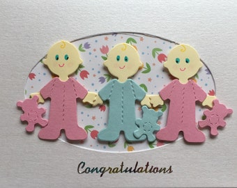 Personalized Twins, Triplets, Quads New Baby Card/ Christening Card