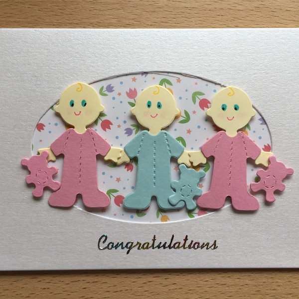 Personalized Twins, Triplets, Quads New Baby Card/ Christening Card