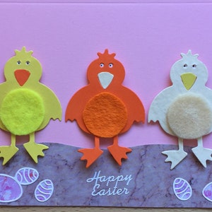 Handgemachte Osterkarte, süsse Küken, Farbauswahl. 3D, Frohe Ostern .