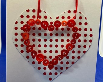 Button Heart decoration card - hand made.  A present and card in one! Wedding, Valentines, Birthday.