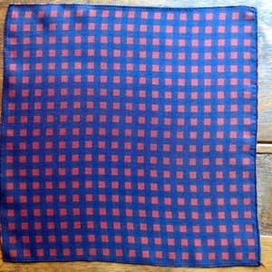 100% silk twill, red and blue gingham pocket square