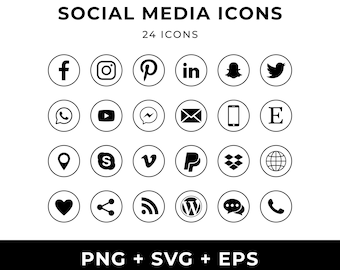 Icônes de médias sociaux noirs PNG, SVG, EPS, icônes de réseaux sociaux, boutons de médias sociaux, icônes Instagram, svg de médias sociaux, Cliparts, utilisation commerciale