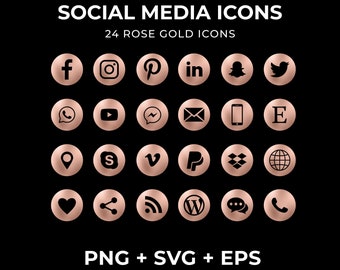 24 Rose Gold Social Media Icons, Rose Gold Social Blog Icons, Glamour Social Media Icons, Instant Download PNG, Blog Icons, Commercial Use