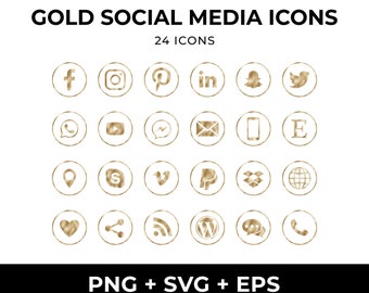 Gold Social Media Icons PNG, SVG, Social Media Icons, Social Media SVG, Instagram icons, social media buttons, Gold Cliparts, Commercial use