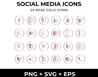 Rose Gold Social Media Icons PNG, Social Media Icons, Social Media SVG, Instagram icons, social media buttons, Gold Cliparts, Commercial use