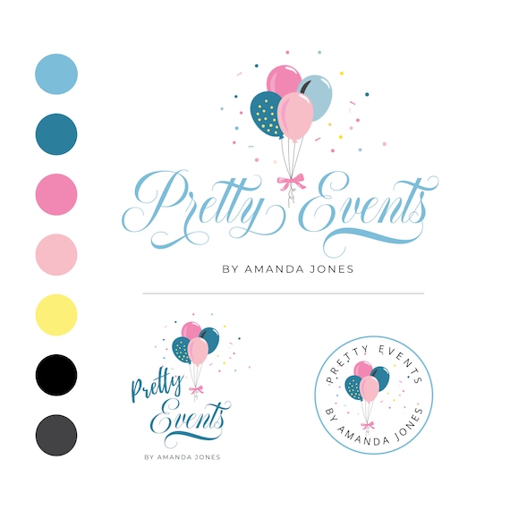 Balloons Event Logo Party Planning Confetti Premade Logo 