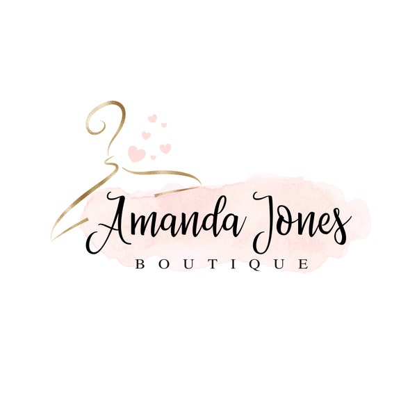 Boutique Logo Hanger, Hanger Logo,Boutique logo design, Gold Hanger Logo, Watercolor Hanger Logo, Heart hanger logo, boutique logo,Shop Logo