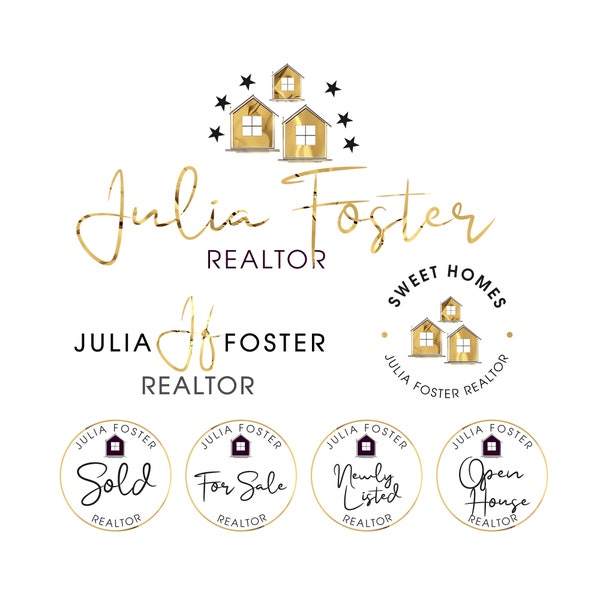 Immobilien-Logo-Design, Goldfolie Makler-Logo, Haus-Logo, Broker-Logos, Immobilien-Branding, Realty-Logo, Agenten-Logo, Immobilien-Briefmarken