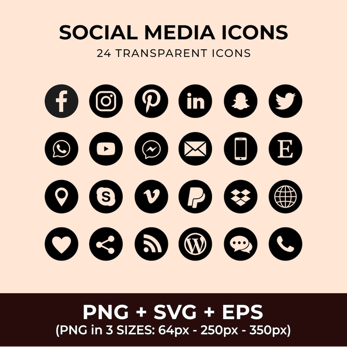 Black Social Media Icons Social Media Icons PNG Social - Etsy