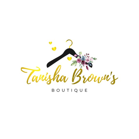 Boutique Logo Design Hanger Gold Clothing Logo Black and | Etsy