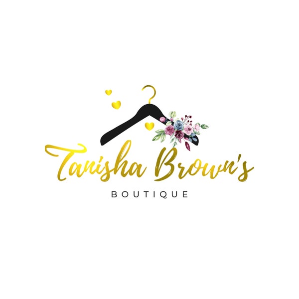Boutique Logo Design Hanger, Gold Clothing logo, Black and Gold logo design, Gold Boutique logo,Fashion logo for store, Hanger Boutique logo