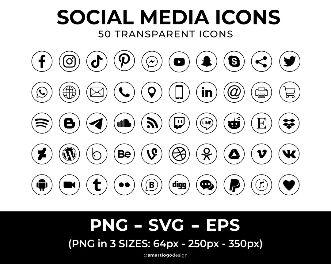 50 Black Social Media Icons SVG, Printable Svg File, Social Network ...