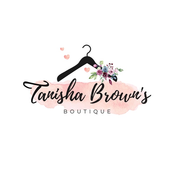 Logo de boutique, logo de vêtement, logo de boutique d’aquarelle, logo de cintre, conception de logo de boutique de fantaisie, cintre de logo de marque de boutique, logo de cintre de coeur