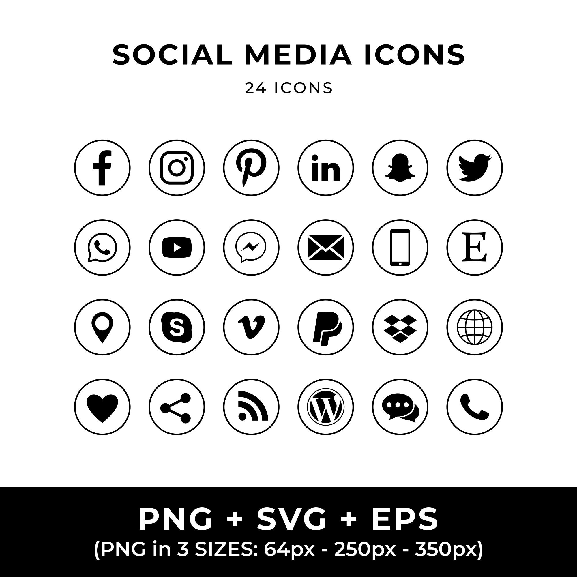 Social Media Icons Vector Black