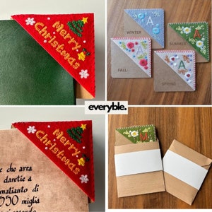 Merry Christmas Personalized Hand Embroidered Corner Bookmark - 4 Seasons - Felt Triangle Page Stitched Corner Bookmark